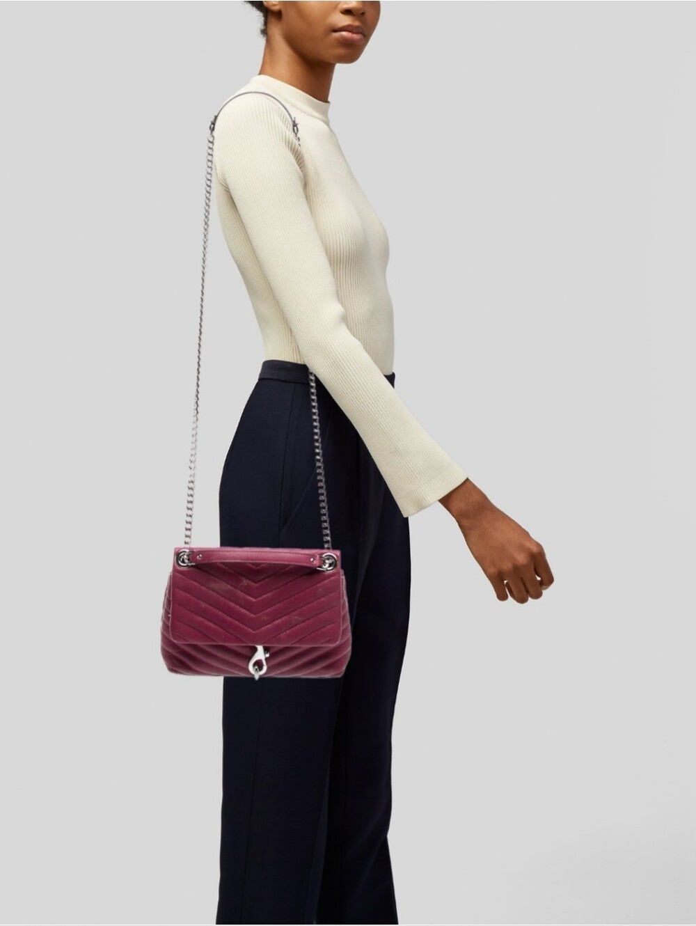 Rebecca Minkoff Bag, Burgundy Wine Red Leather, Chevron Quilt, 90s Y2K